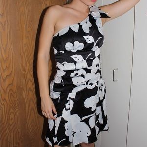 B&W Floral One Shoulder Dress